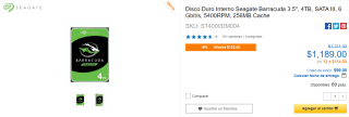 Disco Interno Seagate Barracuda 3.5'' 4TB por $1,189 en CyberPuerta