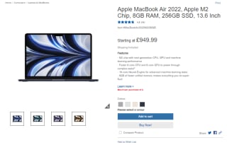 Take an Apple MacBook Air 2022 M2 chip as low as £949.99 at Costco