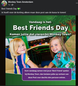 1+1 persoon gratis entree bij Monkeytown (diverse vestigingen)