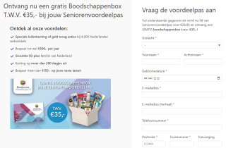 Gratis Boodschappenbox t.w.v. € 35 bij aankoop van een Seniorenvoordeelpas