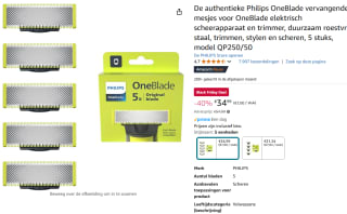 Philips One Blade QP250/50 5 vervangmesjes voor €34,99 met Amazon Prime