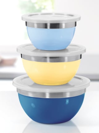 Gratis set van 3 roestvrijstalen schalen bij bestelling bij Klingel