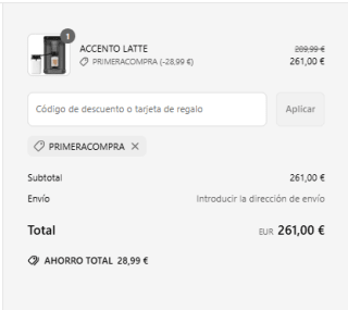 Cafetera superautomática Taurus Accento Latte, 20 bar, 1350 W, 0,75 l, 2 tazas por 261€