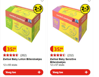 Zwitsal Baby Billendoekjes voordeelverpakking 2+3 gratis bij Kruidvat