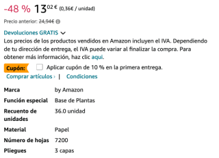 36 Rollos Papel Higiénico 3 Capas Acolchada Suave y Sedoso (4 Paquetes de 9) por solo 11,72€