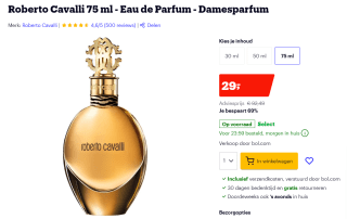 Roberto Cavalli 75 ml Eau de Parfum voor €29