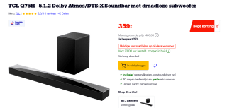 TCL Q75H - 5.1.2 Dolby Atmos/DTS:X Soundbar met draadloze subwoofer voor €359 bij Bol