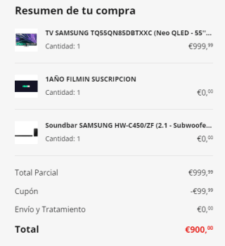 TV 55" Samsung TV Neo QLED 4K 2024 55QN85 + regalo barra sonido SAMSUNG HW-C450/ZF por 900€