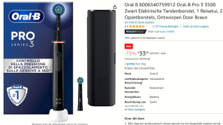 Oral-B Pro 3 3500 - Zwart Elektrische Tandenborstel met reisetui en 2 opzetborstels voor €33,89 bij Amazon