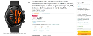 TicWatch Pro 3 Ultra GPS Smartwatch por $2,635 en Amazon