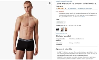 Pack de 5 Boxers Calvin Klein - Coton Stretch à 66,40€
