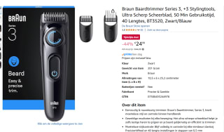 Braun Baardtrimmer Series 3 BT3520 + 3 Tools voor €24,99 bij Amazon