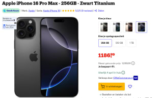 Apple iPhone 16 Pro Max smartphone (Zwart, 256 GB, iOS) voor €1.186,99 bij Bol.