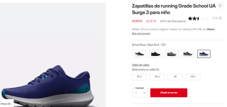 Zapatillas para niños Grade School UA Surge 3 por 19.18€