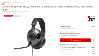Auriculares Gaming JBL Quantum 200 por 29.99€