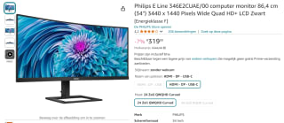 Philips E Line 346E2CUAE/00 35" curved ultrawide gaming monitor voor €229 bij Amazon