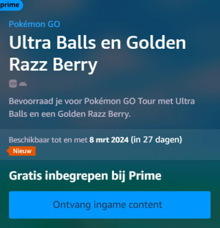 Gratis Pokemon GO Ultra Balls en een Golden Razz Berry via Prime Gaming