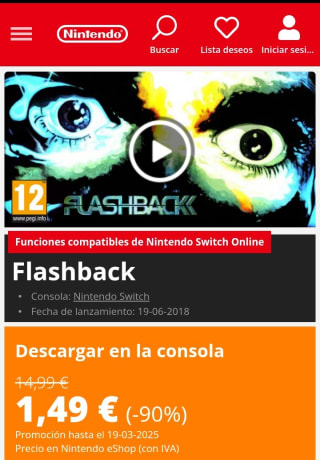 Flashback Nintendo Switch por 1,49€.