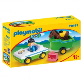 Playmobil - 1.2.3 Coche con Remolque de Caballo por 12€