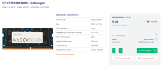 V7 16GB SODIMM DDR4 3200MHz voor €9,20 bij Azerty