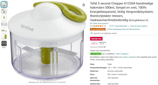 Tefal 5 second Chopper K13304 hakmolen voor €11,99 bij Amazon
