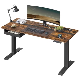 Escritorio Regulable en Altura Mesa Regulable Enchufe y Cajón 60 x 140 cm por 103,99€