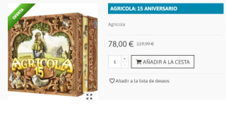 Juego De Mesa Agricola 15 Aniversario por 78€
