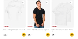 Alle basic T-shirts incl. de multipacks 1+1 gratis bij de Hema