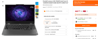 Portátil Lenovo LOQ 15IAX9 Intel Core i5-12450HX/24GB/512GB SSD/RTX 3050/15.6" por 669€