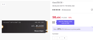 SSD WD BLACK SN770 1TB NVMe por 43.99€