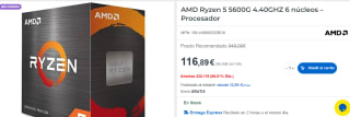 Procesador AMD Ryzen 5 5600G 4.40GHZ 6 núcleos por 116,89€