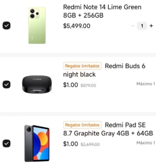 Redmi Note 14 256GB + Redmi Buds 6 + Redmi Pad SE 8.7 64GB por $5,499