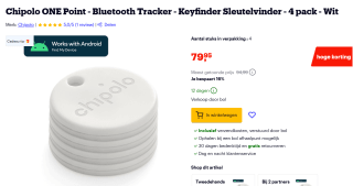 Chipolo One Point Bluetooth Tracker | 4 stuks voor €79,95 bij Bol
