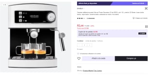 Cafetera Cecotec Power Espresso 20 - 850W, 20 Bares, 1.5L, Calientazas, Vaporizados int. por 52.35€ (Cuenta Nueva 40.35€)