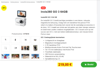 Insta360 GO 3 - Actioncam - Wit - 64GB voor €219 bij Proshop