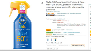 Pack x2 NIVEA SUN Spray Solar Kids Protege & Cuida FP50+ 240ml por 12.12€