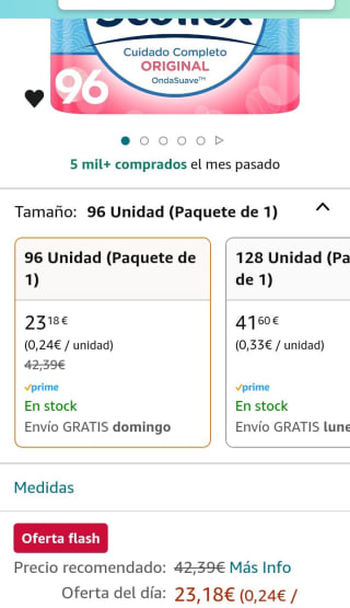 Scottex Original Papel Higiénico 96 rollos, 6 packs de 16 rollos por 20,86€.