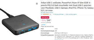 Anker PowerPort snellader tom III Slim 65W voor €34,99 met amaon Prime