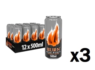 3 Packs de 12 Latas de Burn Energy Zero Peach - Bebida Energética - Lata 500ml por 28.32€