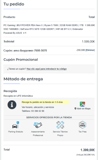 PC Gaming iBUYPOWER PBA Hero X con Ryzen 5 7600 de 32GB RAM DDR5 1TB SSD 7400MBS GeForce RTX 5070 12GB GDDR7 por 1.399€