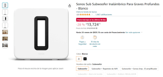 Sonos Sub Subwoofer Blanco por $13,725 en Amazon