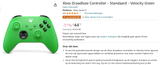 Xbox Draadloze Controller - Standaard - Velocity Green voor €44,71 bij Amazon