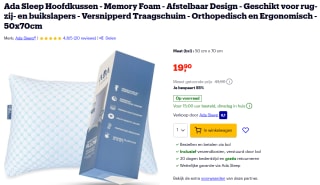 Ada Sleep hoofdkussen voor €19,90 bij Bol