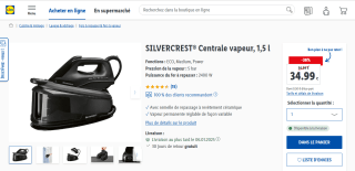 Centrale vapeur SILVERCREST, 1,5 l à 34,99€