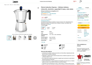 Cafetera de inducción Monix 6 tazas por 8,78€