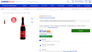 Vinho Tinto Italiano da Puri Lambrusco de 750ml - R$ 9,69