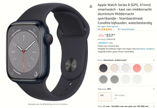 Apple Watch Series 8 (GPS, 41mm) voor €357,95 bij Amazon.