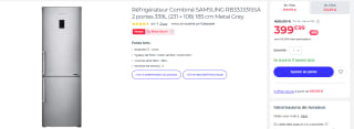 Réfrigérateur Combiné Samsung RB33J3315SA - 339L (231L/108)L à 399,99€