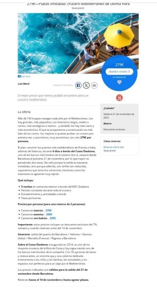 Crucero por el Mediterráneo Ultima hora desde 279€.