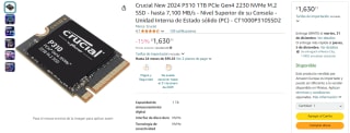SSD Crucial New 2024 P310 1TB PCIe Gen4 2230 por $1,630 | Rebaja Amazon